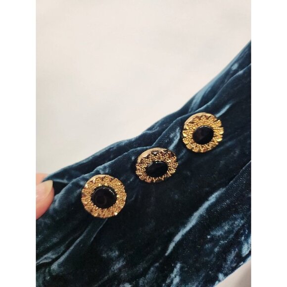 Vintage Womens Tunic Dress Size Small Emerald Green Velvet Side Slit High Neck - Picture 4 of 6